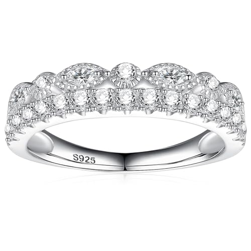 Moissanite Wedding Band Half Eternity Ring 925 Sterling Silver D Color VVSI Clarity Imitation Diamond Rings Moissanite Engagement Anniversary Stackable Ring for Women Size 5-9