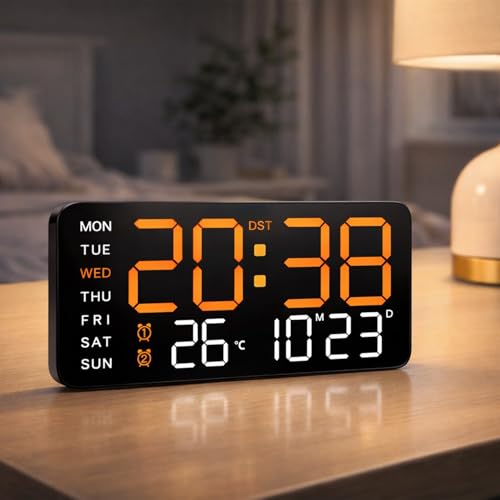 Image of Sehaz Artworks Digital Alarm Clock for Living Room Stylish | Electric Digital Wall Clock for Hall |Table Clock for Home |Alarm Clock for Heavy Sleepers |Alarm Clock for Bedroom |Digital Watch - Orange