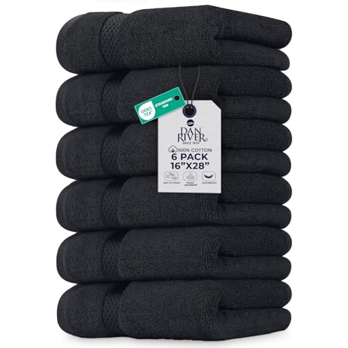 Image of DAN RIVER 6-Pack Premium Hand Towels (16x28 Inches) - 100% Cotton, Ultra Soft, Lightweight, Highly Absorbent Towels for Bathroom, Spa, Gym, Salon, Hotel, and Travel - Charcoal