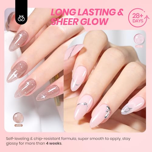 Image of Beetles Jelly Gel Nail Polish Set - 6 Colors Shimmer Gel Polish Kit Glitter Nude Pink Brown Sheer Transparent Effect Soak Off UV Lady with Dreams Collection Gift for Women