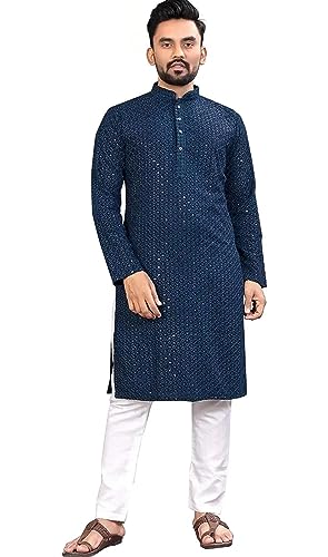 Trustous Men's Indian Ethnic Wear Straight Lucknowi Kurta