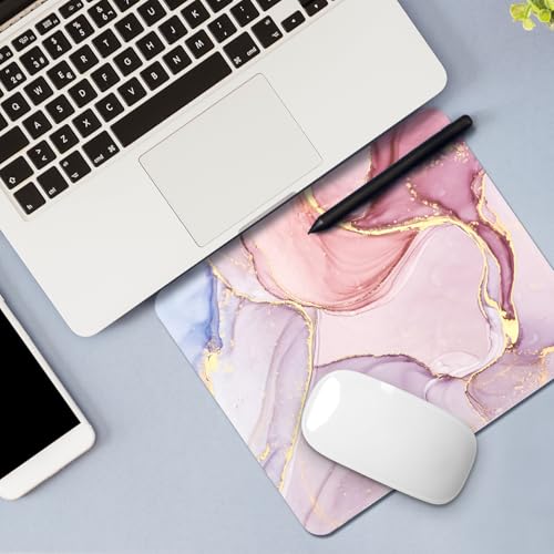 Image of FROGIGO Mouse Pad with Stitched Edges - Elegant Marble Mousepad for Women, 9.25 x 7.75 inch Washable Square Desk Pad, Non-Slip Rubber Base, Office Home Laptop Accessories - Rose Marble