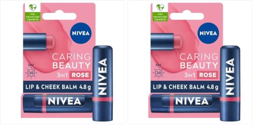 Image of NIVEA Caring Beauty Rose Nude Lip Balm SPF30 (4.8g), 3-in-1 Buttery Lip and Cheek Tint, Rich Colour and 24H Moisturisation with SPF 30 Protection (Pack of 2)