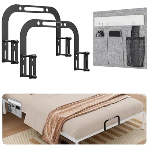 Mattress Slide Stopper, YUOROS Non Slip Mattress Gripper for Metal Bed Frame, Mattress Holder Retainer Bar to Keep Mattress Topper from Sliding (2 Mattress Holders+1 Bedside Caddy) Cover