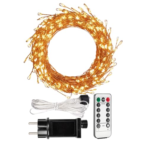 Guirlande lumineuse pétard 10m 300 LED blanc chaud sur secteur fil cuivre