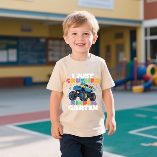 Kindergarten Shirt for Boys Back to School T-Shirts First Day I Just Crushed Kindergarten Monster Truck Tee 3-7 Years3