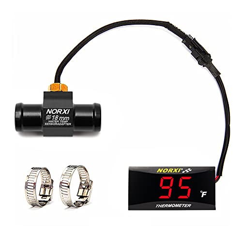 Motorcycle Water Temp Gauge Fahrenheit Display 32~392F Over-Temperature Alert, Universal Digital Temperature Meter with Temp Sensor Adapter for Most Car Marine Motorcycle Digital Meter(Red,18mm)
