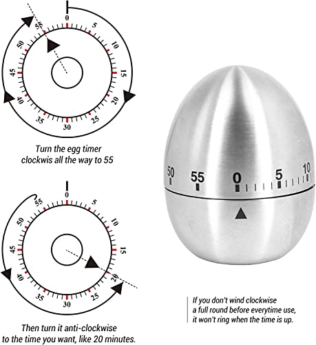 Egg Kitchen Timer Stainless Steel Metal Mechanical Cooking Timer 60 Minute Silver For Kids Cooking Tools #TOP5