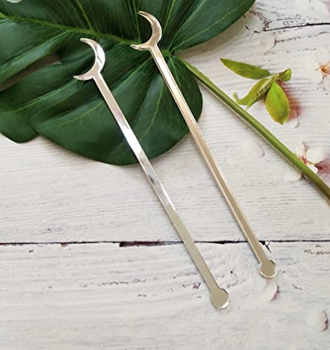 Pack of 20 Drink Stirrers, Cocktail Drink Stir Sticks, Acrylic Mirrored Moon Drink Stirrers for Wedding Party Decorations (Silver Mirror)