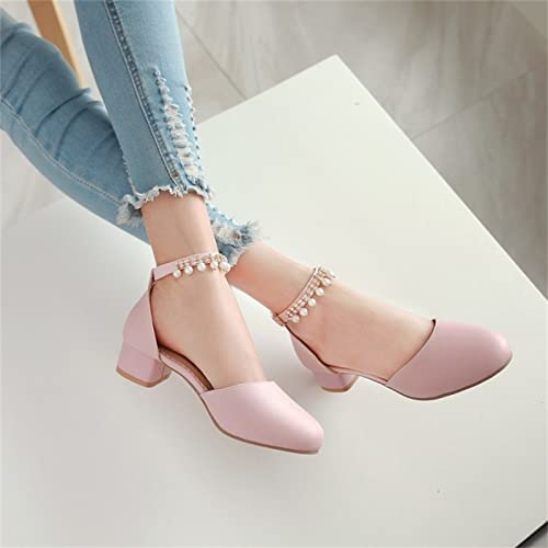 Girls Mary Jane Dress Shoes Pumps Heels Flower Party School Prom Sandals Grils Dress Shoes Girls (Pink, 4 Big Kids)2