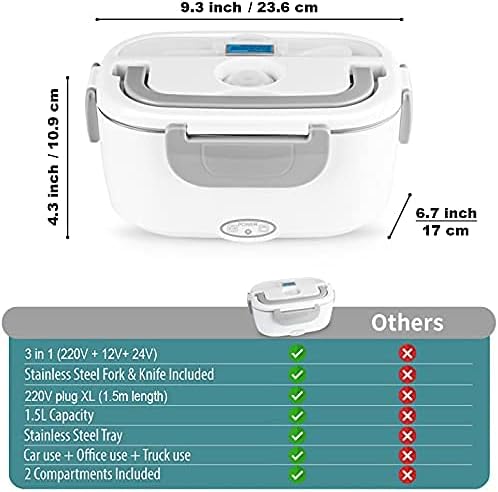 Electric Lunch Box Food Heater 2-in-1 Portable Microwave for Car & Home Leak Proof Heated Lunch Boxes 60W 220V & 12V/24V - Food Warmer with 304 Stainless Steel Container & Thermal Bag