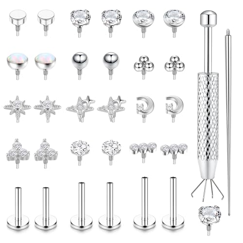 Milacolato 16G/18G Piercing Tragus Acier Chirurgical Nez Labret Levre Hypoallergénique Helix Piercing Oreille Conch Cartilage Argent Or 6/8/10MM-16GS