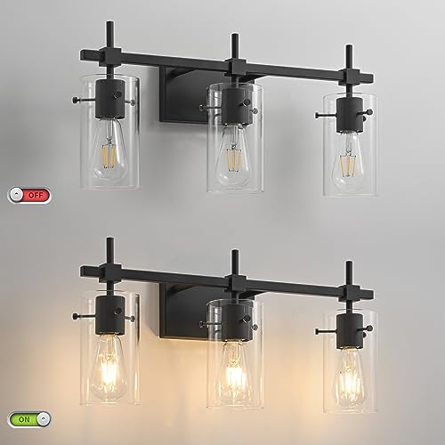 Image of SOLFART 3 Lights Black Vanity Lights for Bathroom Wall Light Fixtures Bathroom Light Fixtures Over Mirror Bath Vanity Light Black