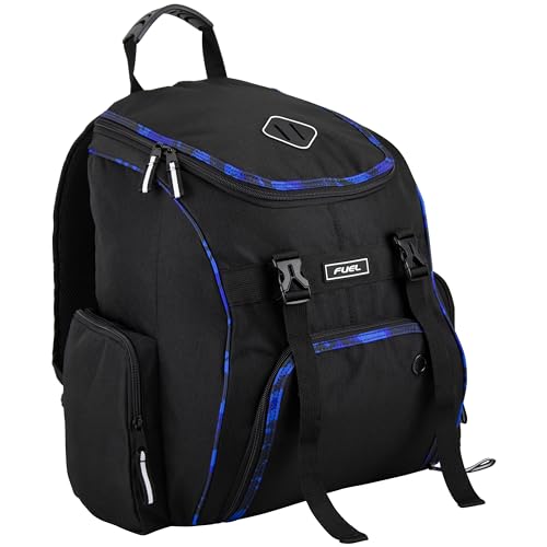 FUEL Oversized Wide Mouth Backpack with Multiple Compartments, Large Storage for Hiking, Work, Classroom, and Traveling - Blue Trim