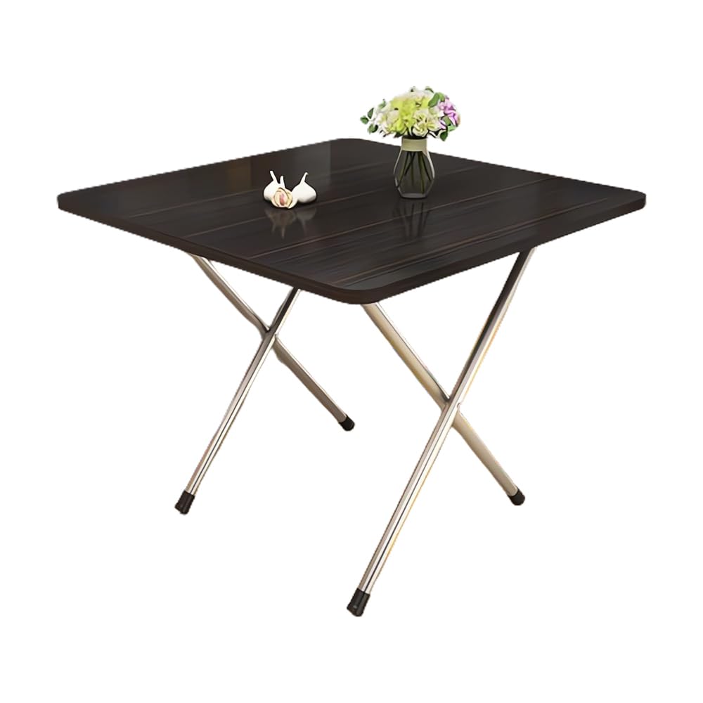 AUTOYSUR Wooden Square Table, Multifunctional Folding Table with Metallic X Shape Stand,Portable Camping Table,Dining table,Garden, Picnic,Coffee table 60x60 cm (Black-1)