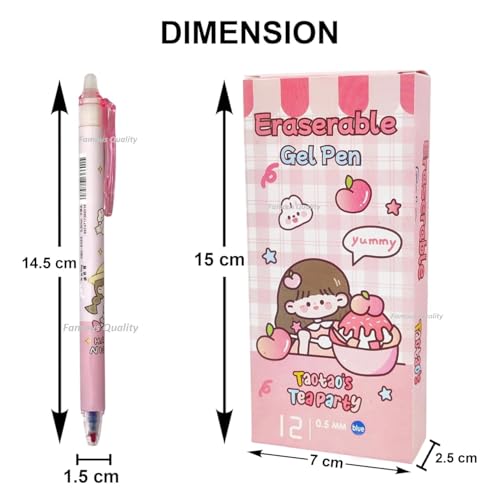 Image of FAMOUS QUALITY Erasable Gel Pens - 12 Pcs of Gel Pen with Magic Eraser, Kawaii Gel Pens, Lightweight Gel Pen with Comfortable Grip, Stationery for School & Office - Blue Ink