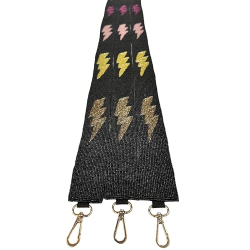 Beaded Purse Strap Lightening Bolts Handbags | Girls Trip Weekend Concert Gold Hardware for Clear Bag Purse Black Pink Purple Yellow Gold Colors 49” inches long4