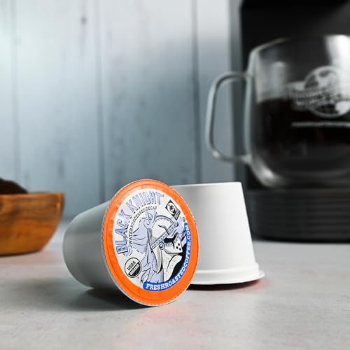 Image of Fresh Roasted Coffee, Organic Black Knight Water-Processed Decaf K-Cup Pods for Keurig Brewers, Dark Roast, USDA Organic, Kosher, 96 Count Loose Pack