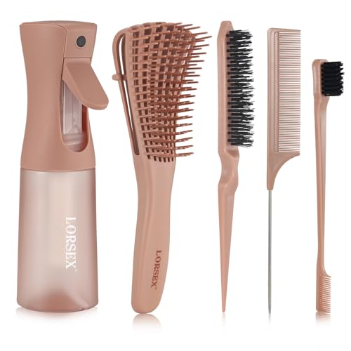 LORSEX Cepillo para el cabello con botella de spray para el cabello de 200 ml, cepillo desenredante para cabello natural para cabello afro 3a a 4c, cabello rizado, ondulado y rizado (terracota)