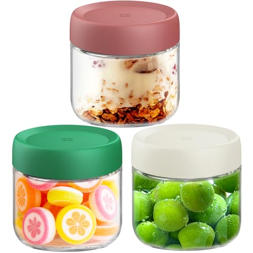 10oz Overnight Oats Containers with Lids - 3 Pack Bulk Airtight Glass Jars, Meal Prep Jars for Yogurt, Salad, Smoothies, Reusable Storage Containers (Leakproof, Dishwasher & Freezer Safe)