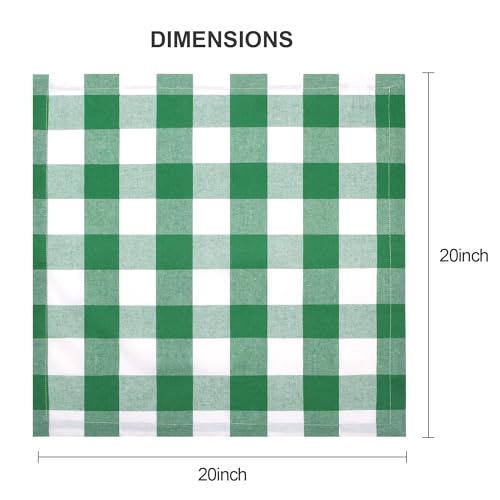 Image of Cotton Blend Buffalo Plaid Table Napkins (Set of 12), 20 x 20 Inch Washable Dinner Napkins, Buffalo Checks Cloth Napkins for Restaurant, Wedding, Holiday, Farmhouse, Green and White