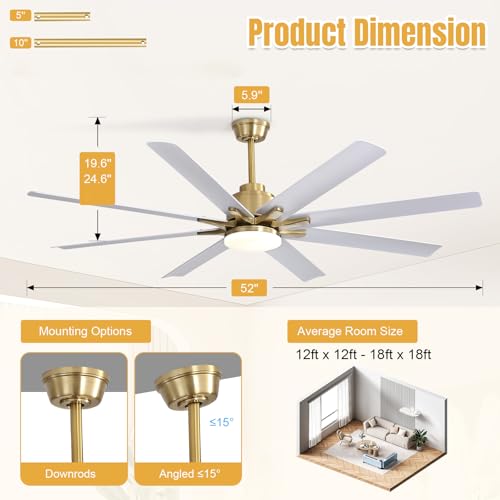 Image of Sofucor 52 Inch Smart Ceiling Fan with Lights, Indoor /Outdoor Ceiling Fan with Light and Remote, Work with Alexa /Google, Quiet DC Motor, Reversible 6-Speed White Ceiling Fan for Bedroom Patio Garage