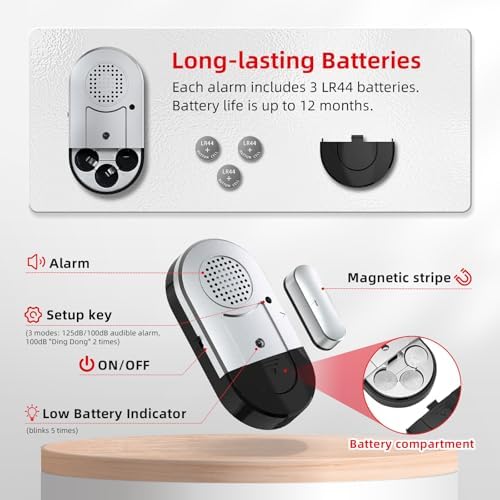 Door Alarms When Opened,Sanjie Window Alarm Magnet Sensor - 4 Pack,125dB Loud,Volume Control,2-in-1 Alarm & Chime for Kids Safety/Dementia Patients/Pool,Keep Your Home Security,Long Battery Life — view 8