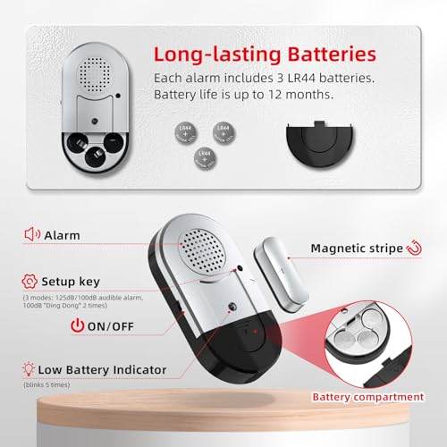 Sanjie Door Window Alarms - 5 Pack,125dB,Volume Control,Window Door Open Alarm Sensors for Kids Safety/Dementia/Pool,Wireless Sensors Keep Your Home Security,Easy to Install,Long Battery Life