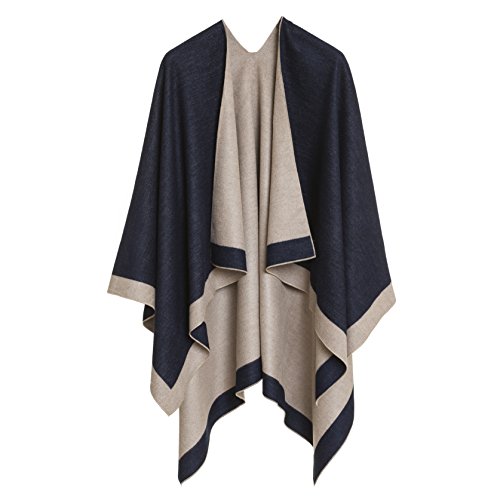 MELIFLUOS DESIGNED IN SPAIN Women's Shawl Wrap Poncho Ruana Cape Cardigan Sweater Open Front for Fall Winter (PC01-2D)