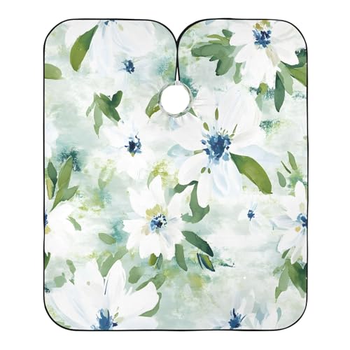 Capa impermeable profesional para corte de cabello con patrón floral blanco, cierre ajustable de broche para salón y barbería miniatura 2