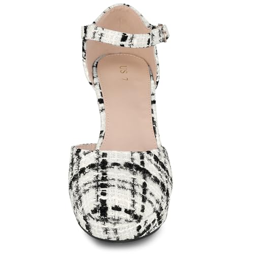 Allegra K Women's Round Toe Platform Tweed Chunky Heels Pumps2
