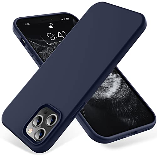 OTOFLY Compatible with iPhone 12 Pro Max Case Ultra Slim Fit Phone Case Liquid Silicone Cover with Full Body Protection Anti-Scratch Shockproof Bumper & Soft Microfiber Lining 6.7 inch(Midnight Blue)