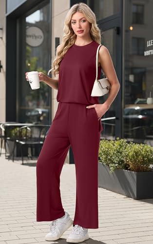 Image of PrinStory Womens Pajamas Sets 2 Piece Soft Pjs for Women Sleeveless Pajama Set Summer Loungewear with Pockets
