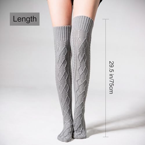 MUYDZ 2 Pairs Women's Thigh High Leg Warmers, with Double Rhombic Cable Knit Socks for Daily Wear, Party or Gift Giving2