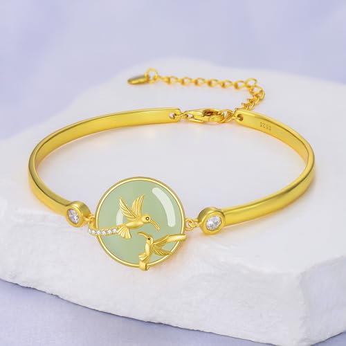 Jade Bracelet for Women 14k Gold Plated Sterling Silver Tree of Life/Lotus/Cat/Hummingbird/Dragonfly/Bee/Butterfly Jade Jewelry Christmas Gifts for Mom Wife Grandma4