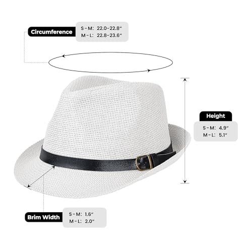 Image of Straw Trilby Fedora Hat for Men Women 1920s Panama Hat Short Brim Summer Beach Sun Hat with Band
