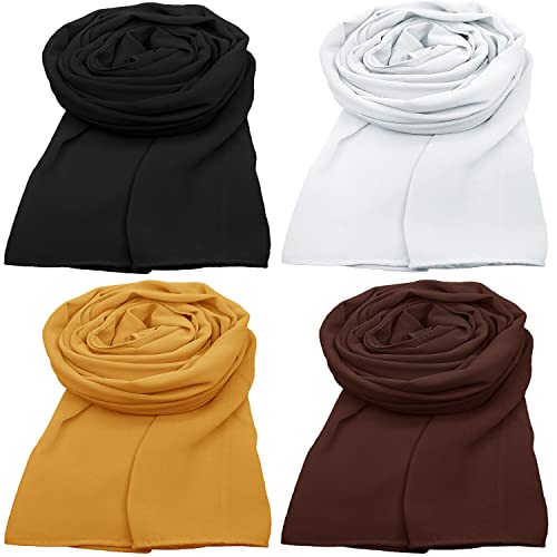 4 Pcs Women Scarf Soft Chiffon Shawl Wrap Scarf for All Season Multicolor A