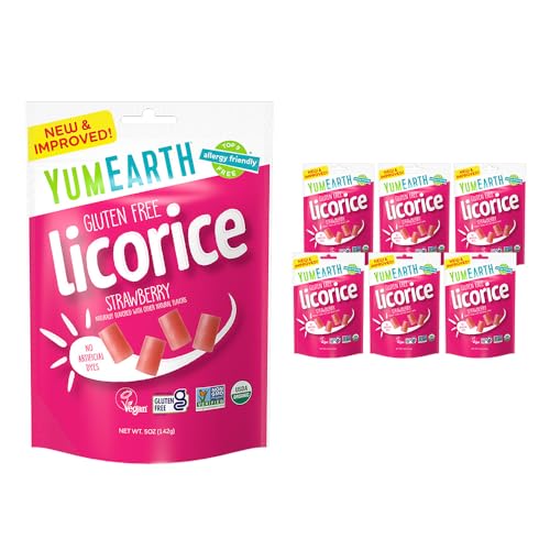 YumEarth Organic Gluten Free Strawberry Licorice Snack Packs - Allergy Friendly, Gluten Free, Non-GMO, Vegan, No Artificial Dyes - 5 Ounce (Pack of 6)