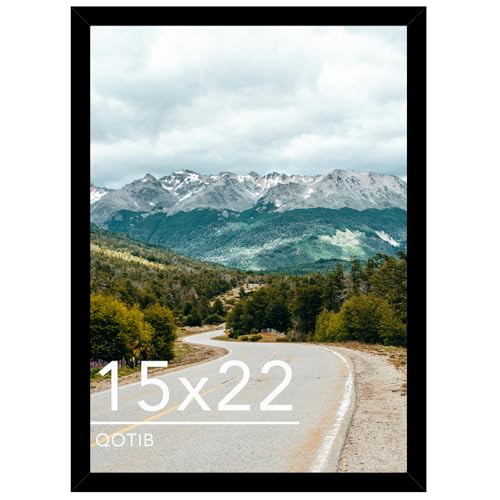QOTIB Wood 15x22 Picture Frame Black for Wall Hanging, 15 x 22 Frame Photo Frame for Wall Horizontally or Vertically, Black, 1 Pack
