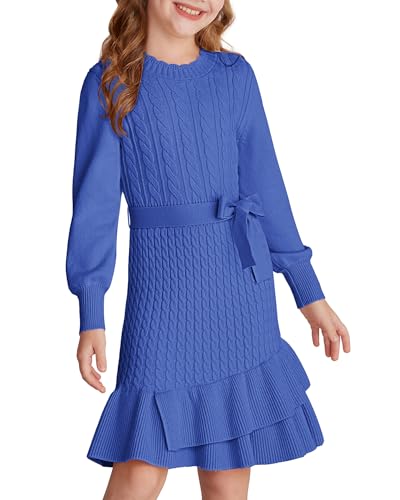 GRACE KARIN Girls Sweater Dress Fall Winter Long Sleeve 2 Layer Knitted Dresses Size 6-14