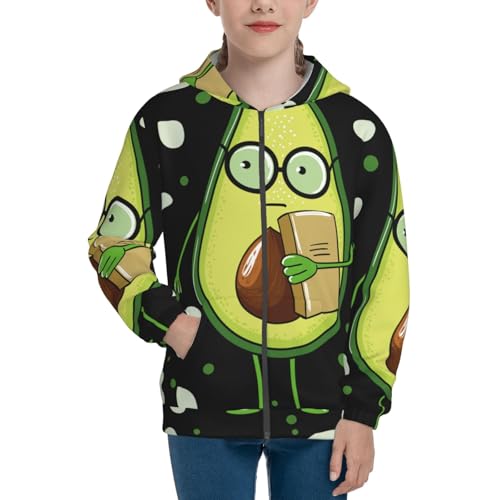 Avocado with Glasses Kid Hoodies Boys Zip Up Sweatshirts Girls Pullover with Pocket3