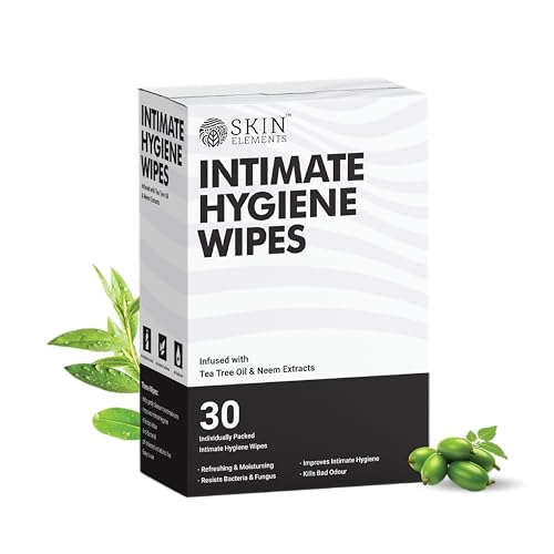 Skin Elements Intimate Hygiene Wet Wipes | Tea Tree Oil & Neem Extracts | 30 Count | Unisex | pH Balanced | For Pre and Post Intimacy