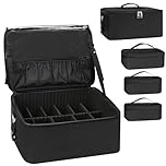 Makeup Bag Large Makeup Case Professional Cosmetic Storage organiser Box Brush Holder with 3 Clear Set Bags & Lipstick Plate for Makeup Artists with Shoulder Strap & Adjustable Dividers (A Set, Black)