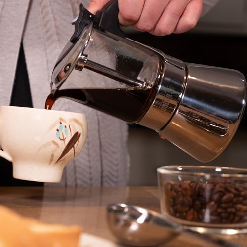 Image of The London Sip Glass and Stainless Steel Stovetop Espresso Maker Moka Pot Italian Coffee Percolator, Glass, Small (5.07 oz)