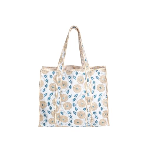 Image of Cotton Tiger Block Print Tote Bag, Indian Handmade Shopping Shoulder Bag, Unisex Market Daily Use