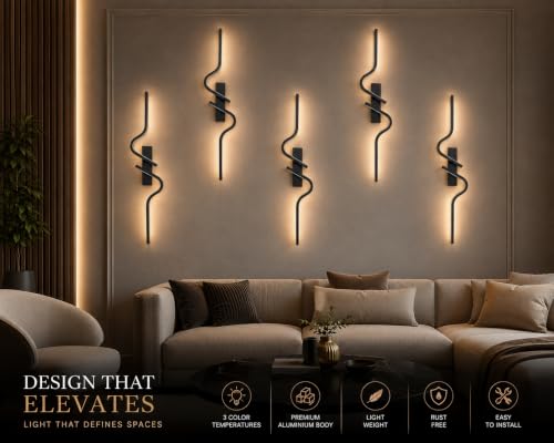 Image of FILLISKA Led Wall Highlighter Light, 3-in-1 Colour Changing, Luxurious Wall Decor (18 Watt MattBlack Wave-626)