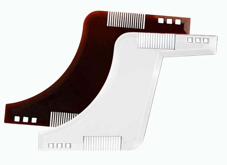 Beard Shaping Template Plus Beard Comb All-in-one Tool For Men(Transparent+Brown)