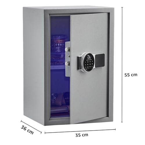 Image of Amazon Basics 55 Liters Fingerprint Safes for Home & Office - Fingerprint Lock 3-in-1 | locker safe with Motorized Door Locking Mechanism | Size : 55 H x 35 W x 36 D(cm) | Grey | Weight: 25 Kgs