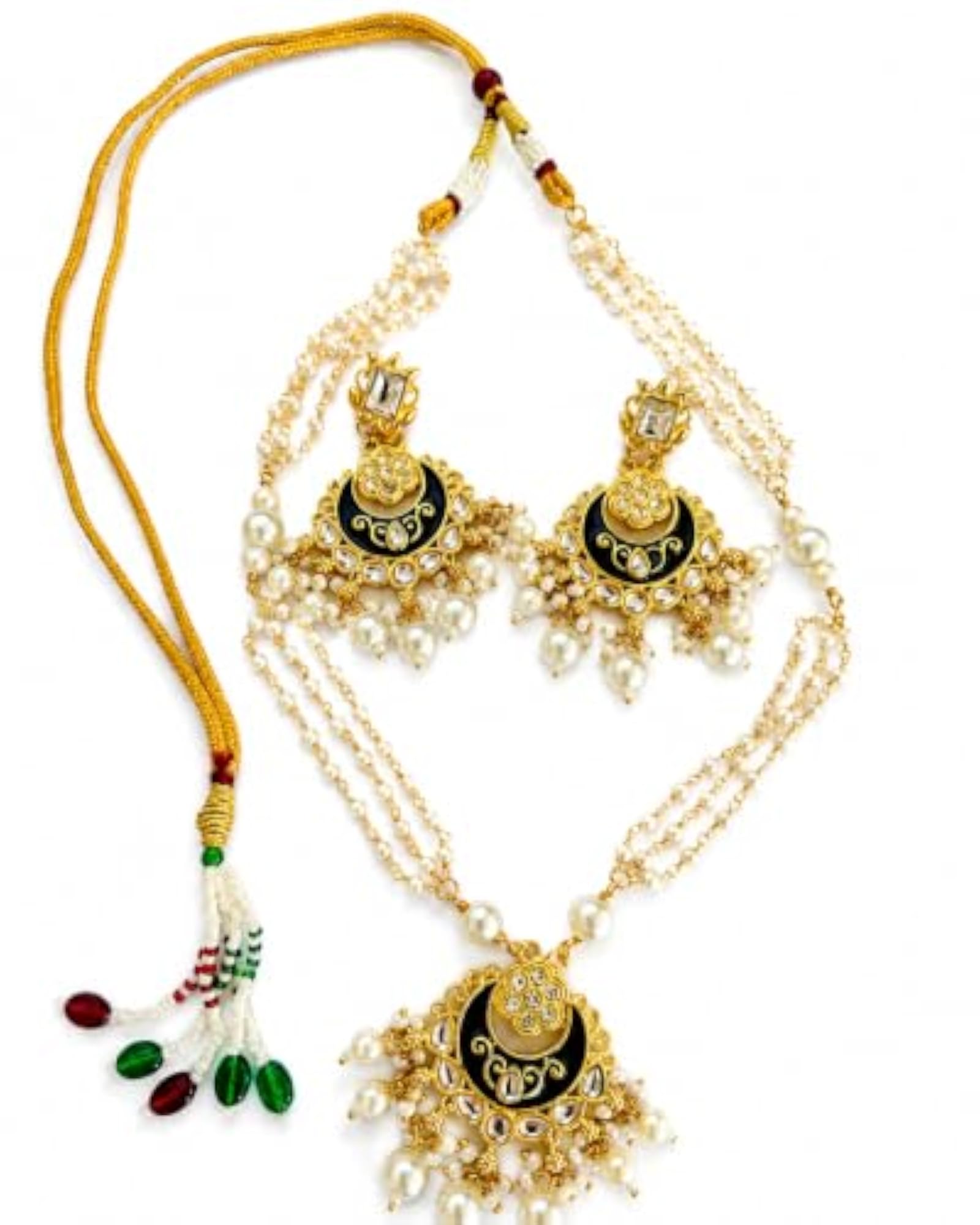 Meenakari Kundan Pearl Necklace and Chandbali Earrings Set