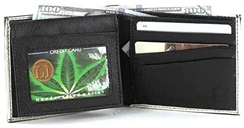 WLT-121 - Mens Bi-Fold Marijuana Leaf Weed Wallet Bill Holder Credit Card Holder and ID Display Window3
